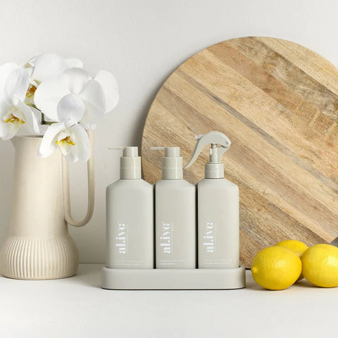 Al.ive Premium Kitchen Trio Dishwashing Liquid, Hand Wash & Bench Spray + Tray