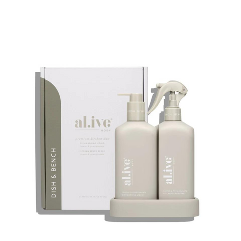 Al.ive Premium Kitchen Duo - Bench Spray & Dishwashing Liquid + Tray